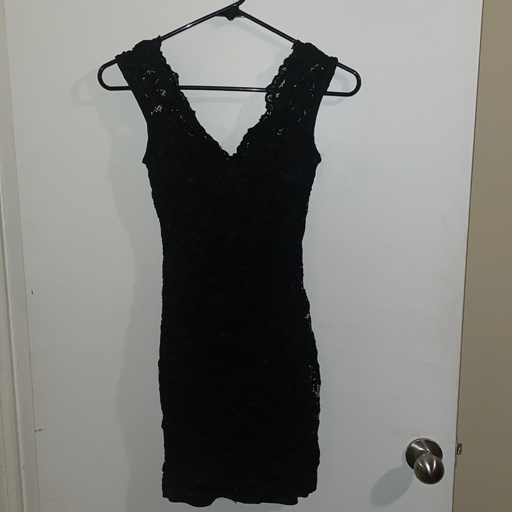 Ladies black lace mini dress